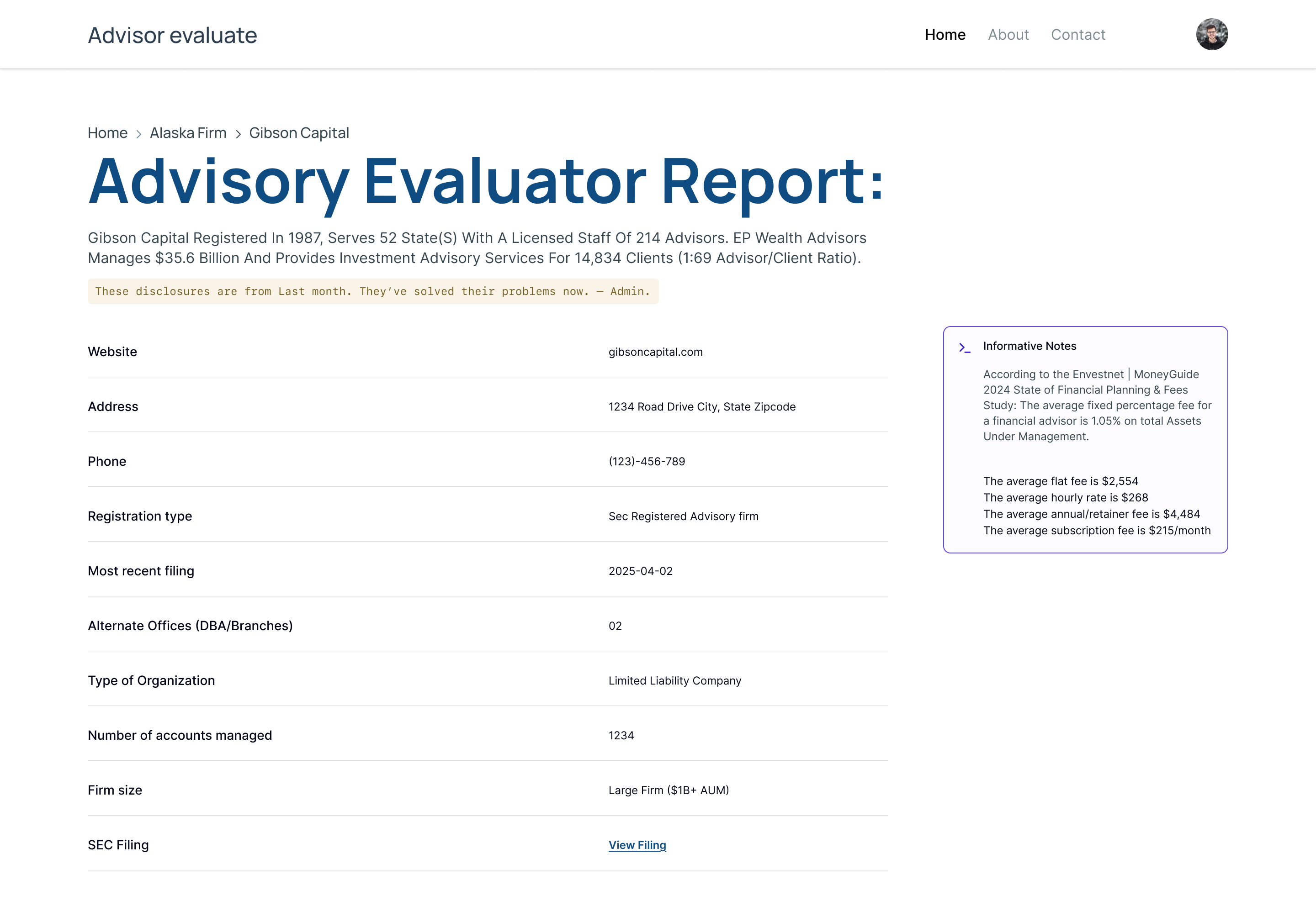 Advisory Evaluator Report